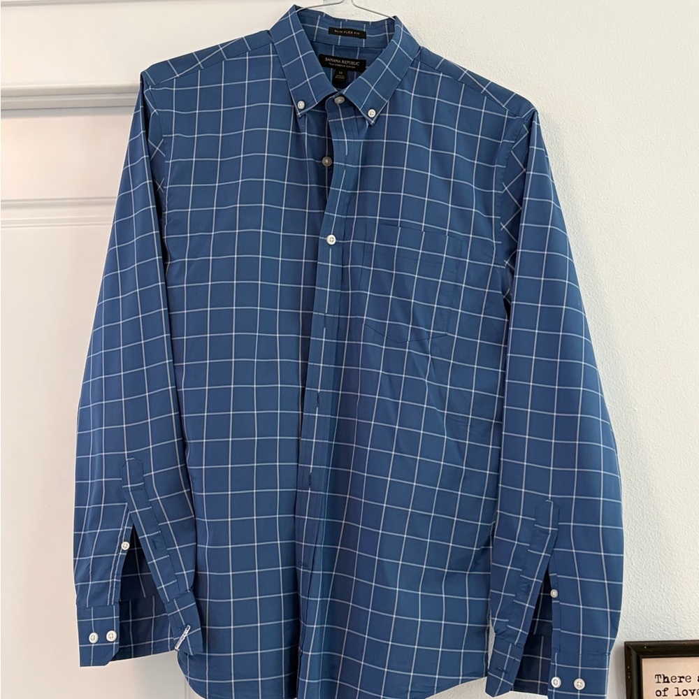 Banana Republic Navy Checkered Button Down Shirt